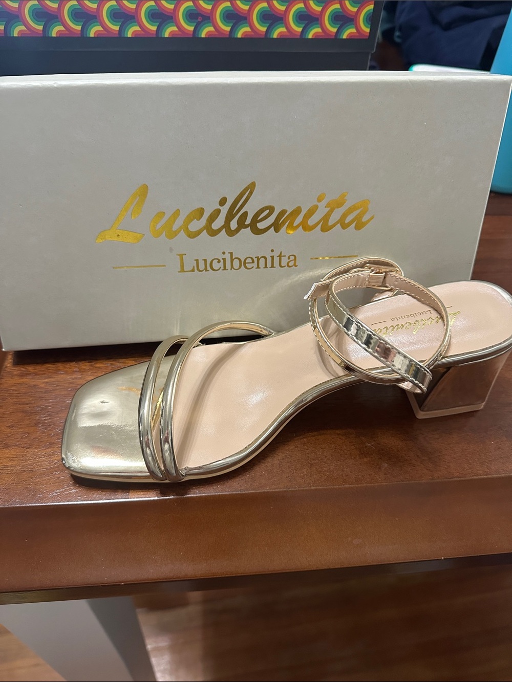 Gold Strappy Block Heel Sandal
